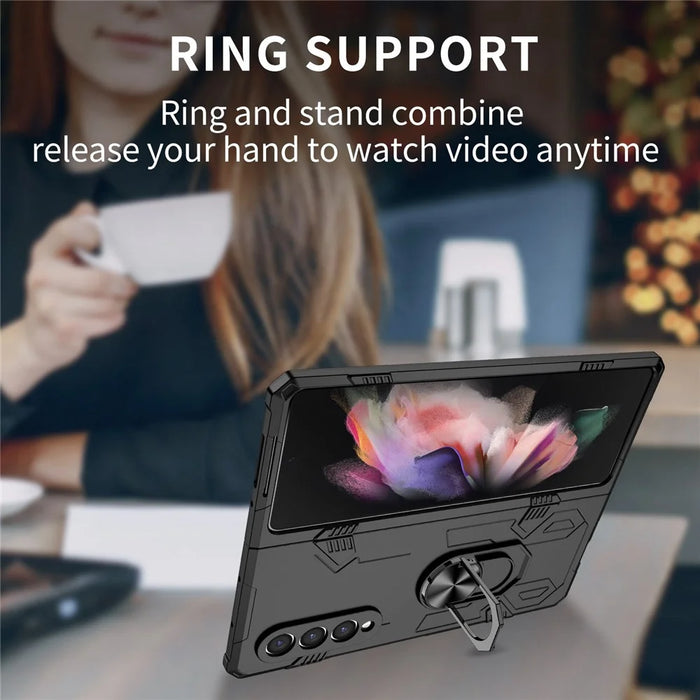 For Samsung Galaxy Z Fold4 5G Folding Phone Case PC+TPU Anti-scratch Kickstand Design Slim Protective Cover - Black - 6