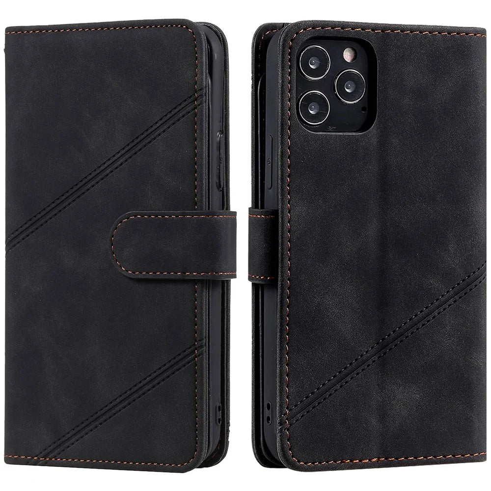 For iPhone 12/12 Pro 6.1 inch Folio Flip PU Leather Stand Cover Imprinted Cellphone Case with Multiple Card Slots and Cash Pocket - Black - 1