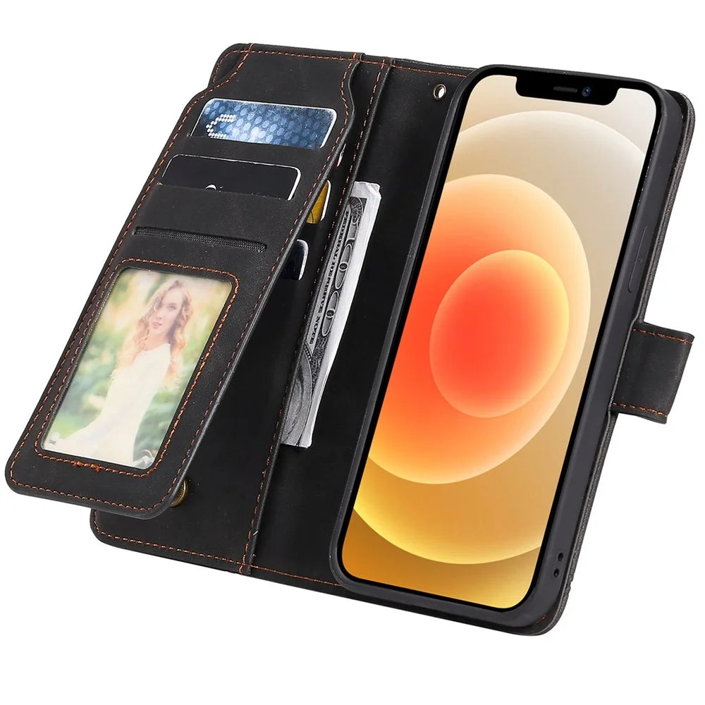 For iPhone 12/12 Pro 6.1 inch Folio Flip PU Leather Stand Cover Imprinted Cellphone Case with Multiple Card Slots and Cash Pocket - Black - 2