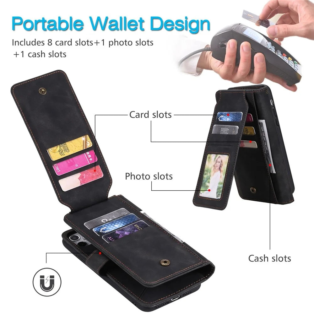 For iPhone 12/12 Pro 6.1 inch Folio Flip PU Leather Stand Cover Imprinted Cellphone Case with Multiple Card Slots and Cash Pocket - Black - 6