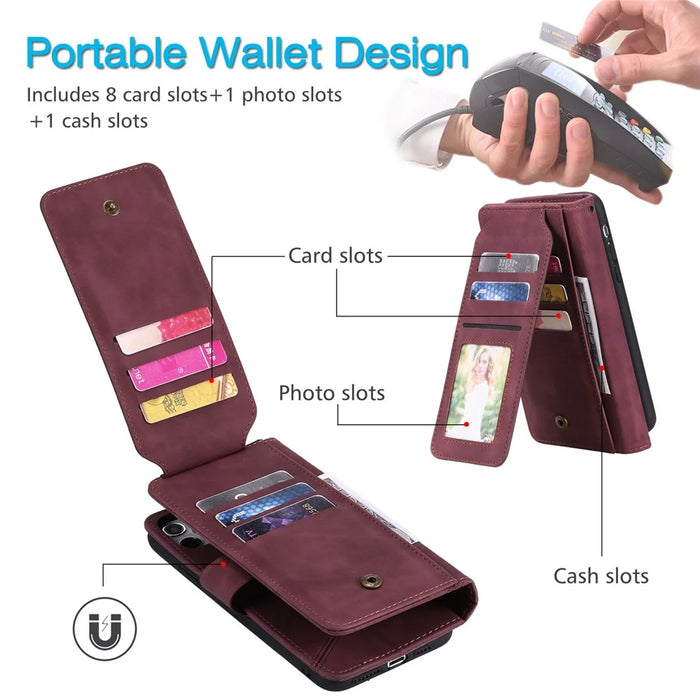 For iPhone 13 Pro 6.1 inch Drop Resistant Imprinted PU Leather Stand Cover with Multiple Card Slots and Cash Pocket - Red - 6