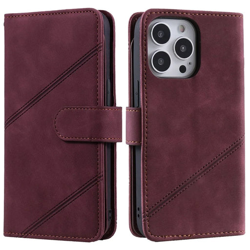 For iPhone 13 Pro Max 6.7 inch Anti-fall Protection Imprinted PU Leather Stand Cover with Multiple Card Slots and Cash Pocket - Red - 1
