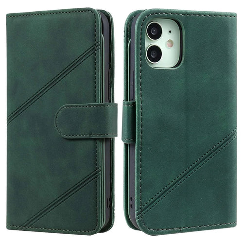 For iPhone 12 mini 5.4 inch PU Leather Stand Cover Imprinted Cellphone Case with Multiple Card Slots and Cash Pocket - Green - 1