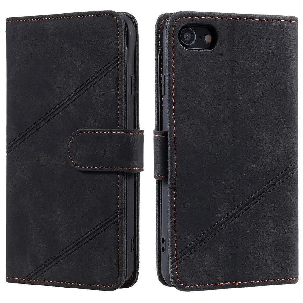 For iPhone 7/8/SE (2020)/SE (2022) Imprinted PU Leather Stand Cover with Multiple Card Slots and Cash Pocket Anti-fall Protection Case - Black - 1