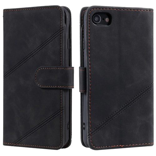 For iPhone 7/8/SE (2020)/SE (2022) Imprinted PU Leather Stand Cover with Multiple Card Slots and Cash Pocket Anti-fall Protection Case - Black - 1