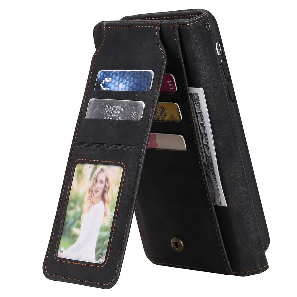 For iPhone 7/8/SE (2020)/SE (2022) Imprinted PU Leather Stand Cover with Multiple Card Slots and Cash Pocket Anti-fall Protection Case - Black - 4