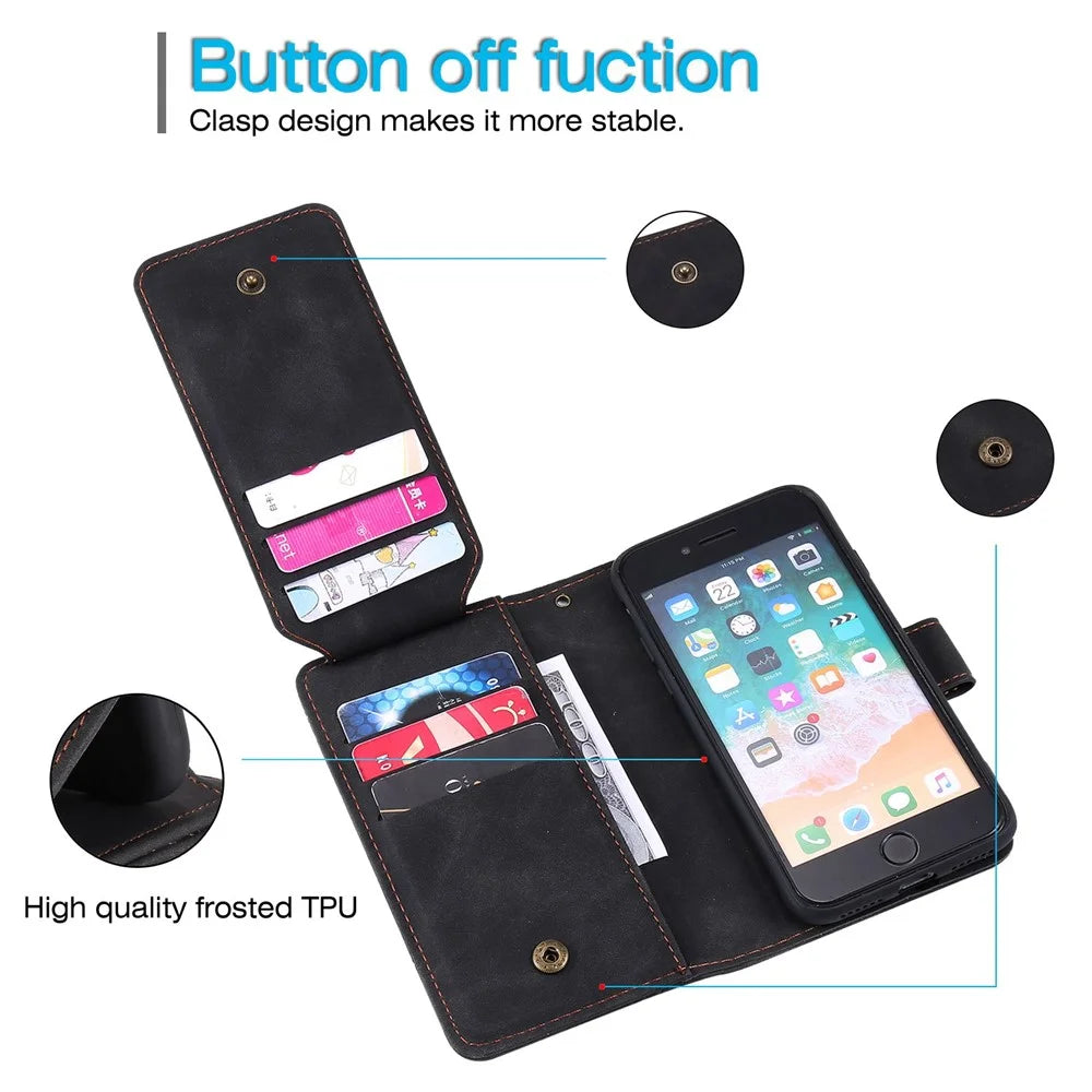 For iPhone 7/8/SE (2020)/SE (2022) Imprinted PU Leather Stand Cover with Multiple Card Slots and Cash Pocket Anti-fall Protection Case - Black - 7