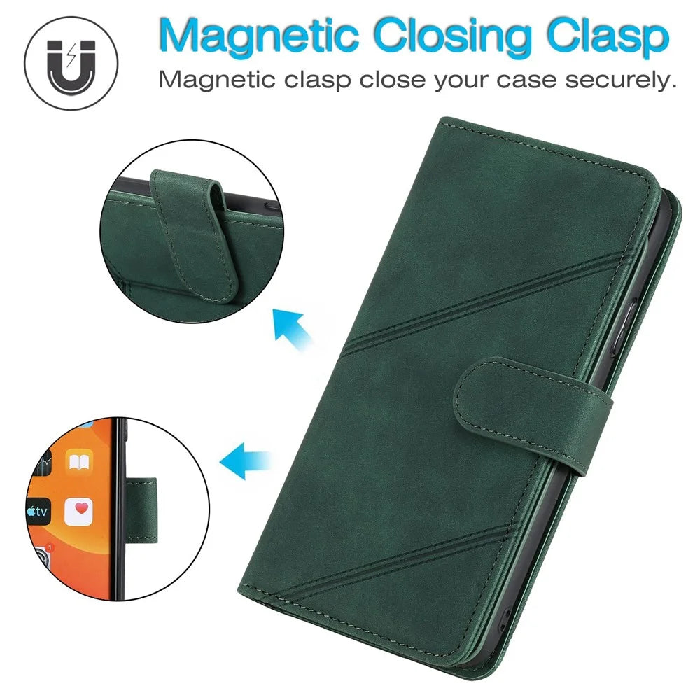 For iPhone 13 mini 5.4 inch Magnetic Clasp Phone Case Imprinted PU Leather Stand Cover with Multiple Card Slots and Cash Pocket - Green - 6