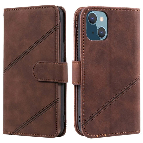 For iPhone 13 6.1 inch Shockproof Phone Case Imprinted PU Leather Stand Cover with Multiple Card Slots and Cash Pocket - Brown - 1