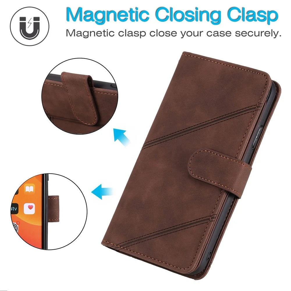 For iPhone 13 6.1 inch Shockproof Phone Case Imprinted PU Leather Stand Cover with Multiple Card Slots and Cash Pocket - Brown - 5