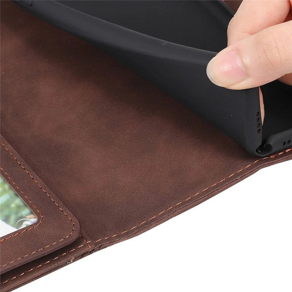 For iPhone 13 6.1 inch Shockproof Phone Case Imprinted PU Leather Stand Cover with Multiple Card Slots and Cash Pocket - Brown - 7
