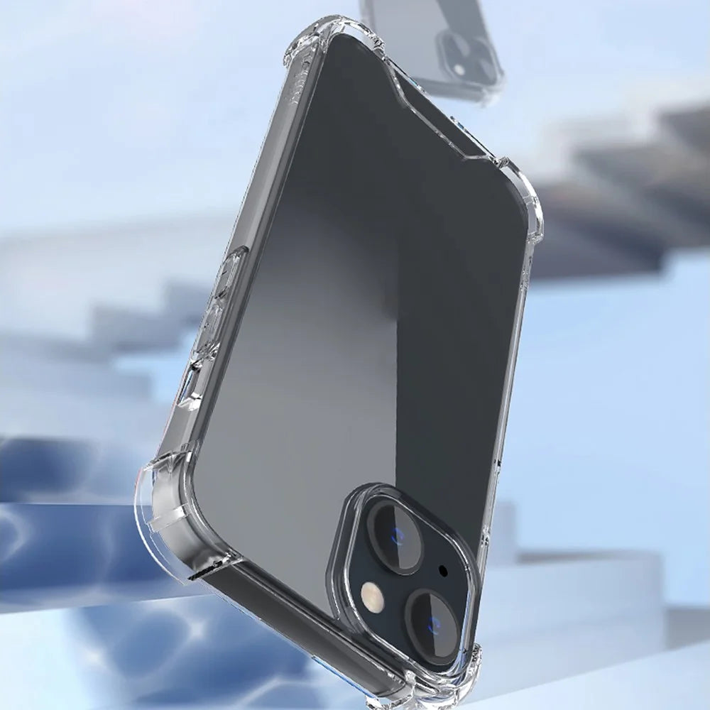 For iPhone 14 6.1 inch Four Corner Drop-proof Transparent Soft TPU Frame Acrylic Back Cover Phone Case - 4