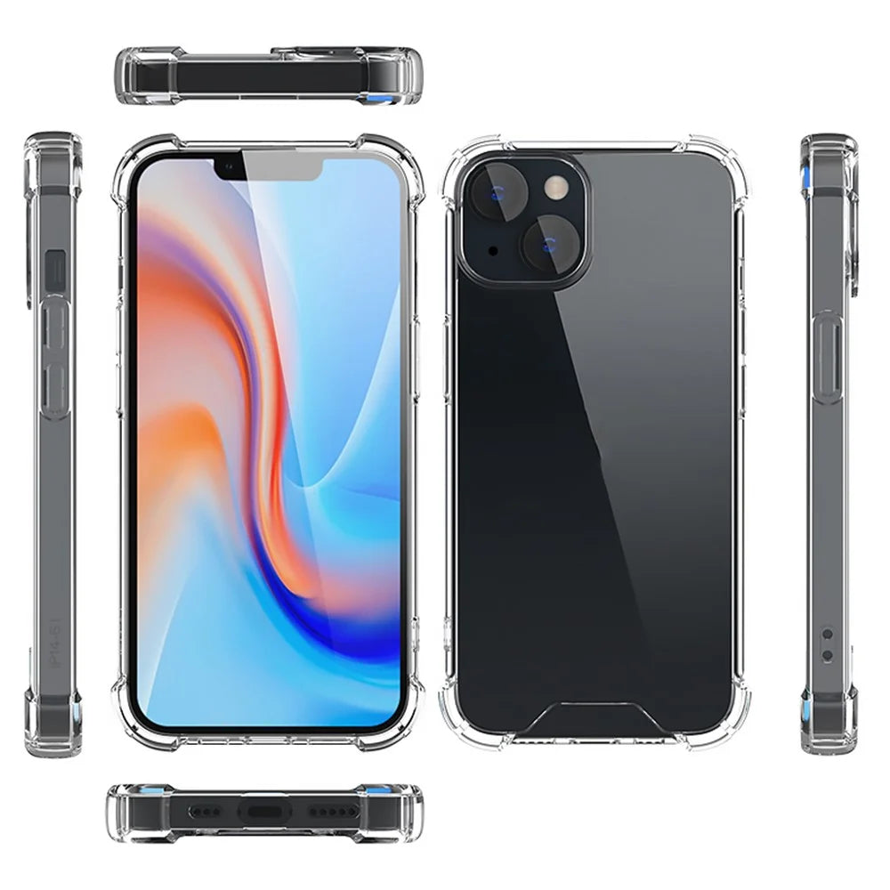 For iPhone 14 6.1 inch Four Corner Drop-proof Transparent Soft TPU Frame Acrylic Back Cover Phone Case - 7