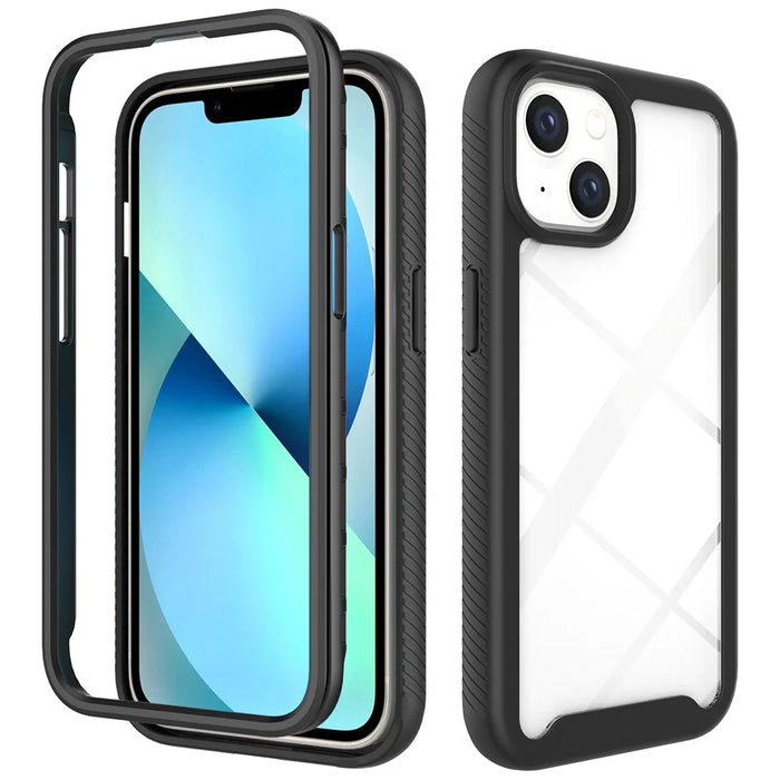 For iPhone 14 6.1 inch Clear Case Hard Acrylic + PC Back Soft TPU Bumper Frame Shockproof Anti-Drop Protective Phone Cover - Black - 1