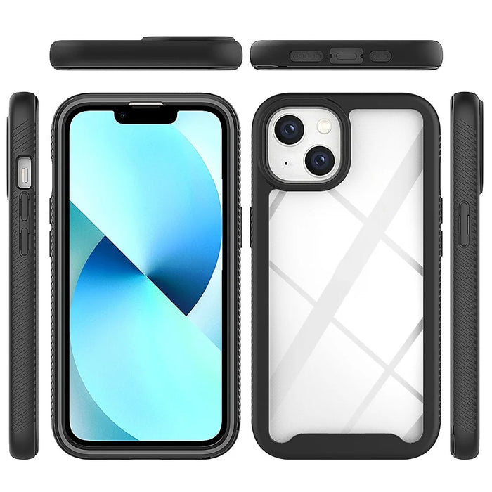 For iPhone 14 6.1 inch Clear Case Hard Acrylic + PC Back Soft TPU Bumper Frame Shockproof Anti-Drop Protective Phone Cover - Black - 7