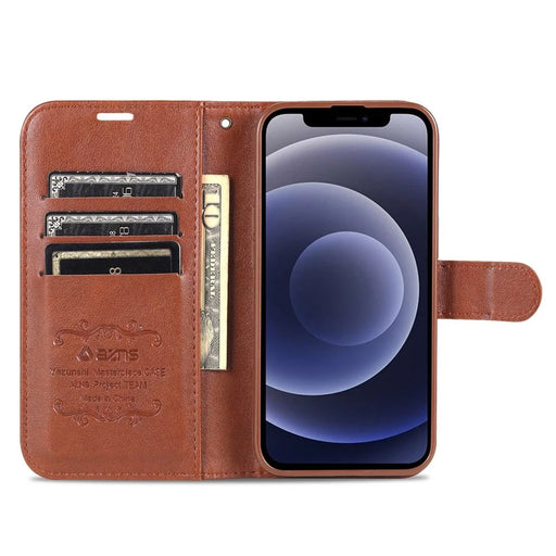 AZNS For iPhone 14 6.1 inch Shockproof PU Leather Flip Wallet Case Magnetic Closure Phone Cover Stand - Brown - 2