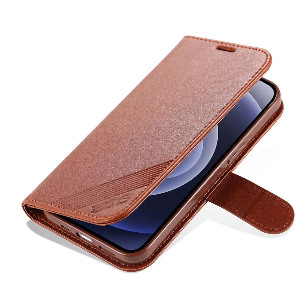 AZNS For iPhone 14 6.1 inch Shockproof PU Leather Flip Wallet Case Magnetic Closure Phone Cover Stand - Brown - 4