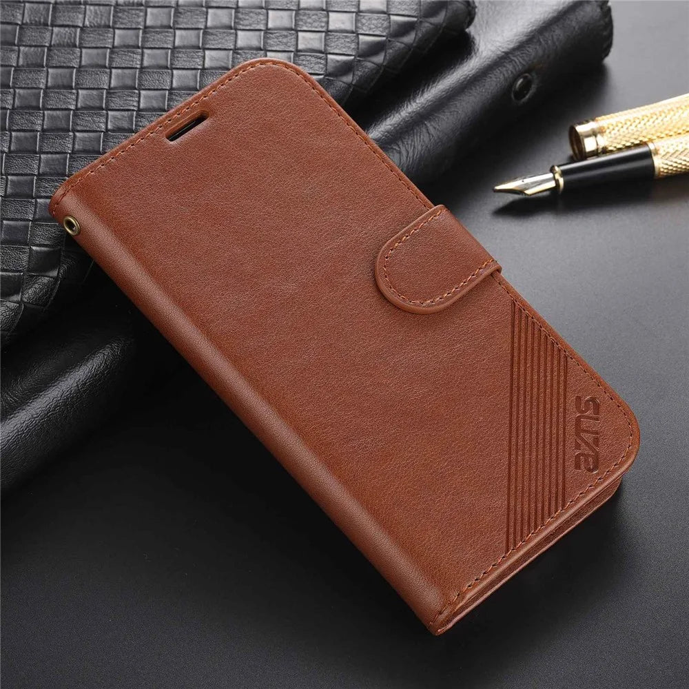 AZNS for iPhone 14 Plus 6.7 inch Shockproof PU Leather Flip Wallet Case Magnetic Closure Wear-resistant Phone Cover Stand - Brown - 5