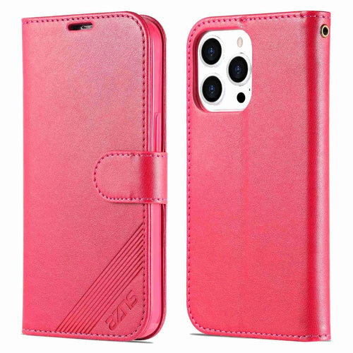 AZNS Flip Wallet Case For iPhone 14 Pro 6.1 inch Shockproof PU Leather Magnetic Closure Full Protection Phone Cover with Viewing Stand - Red - 1