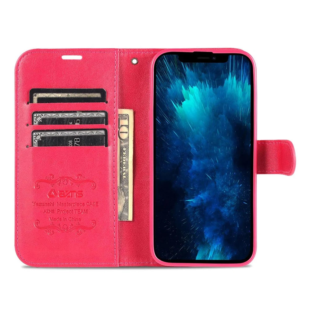 AZNS Flip Wallet Case For iPhone 14 Pro 6.1 inch Shockproof PU Leather Magnetic Closure Full Protection Phone Cover with Viewing Stand - Red - 2