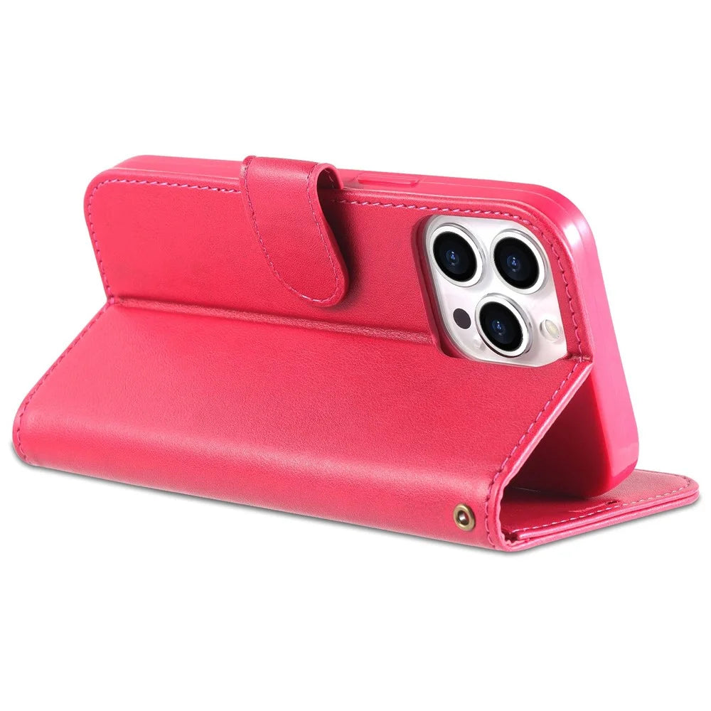 AZNS Flip Wallet Case For iPhone 14 Pro 6.1 inch Shockproof PU Leather Magnetic Closure Full Protection Phone Cover with Viewing Stand - Red - 4