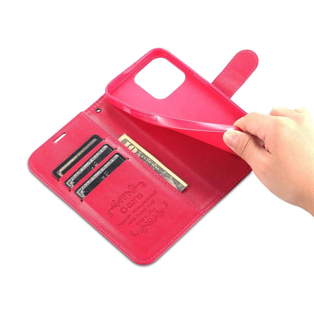 AZNS Flip Wallet Case For iPhone 14 Pro 6.1 inch Shockproof PU Leather Magnetic Closure Full Protection Phone Cover with Viewing Stand - Red - 5