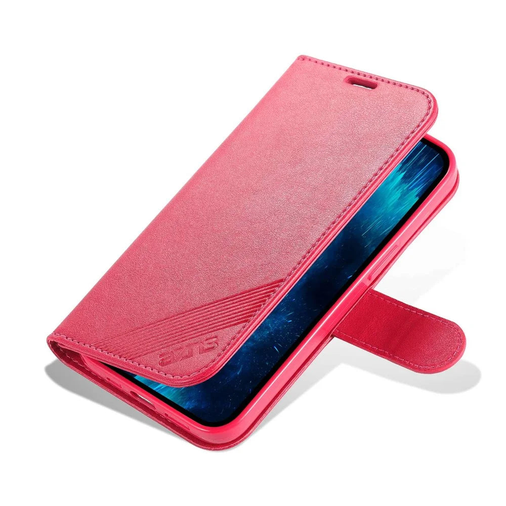AZNS Flip Wallet Case For iPhone 14 Pro 6.1 inch Shockproof PU Leather Magnetic Closure Full Protection Phone Cover with Viewing Stand - Red - 6