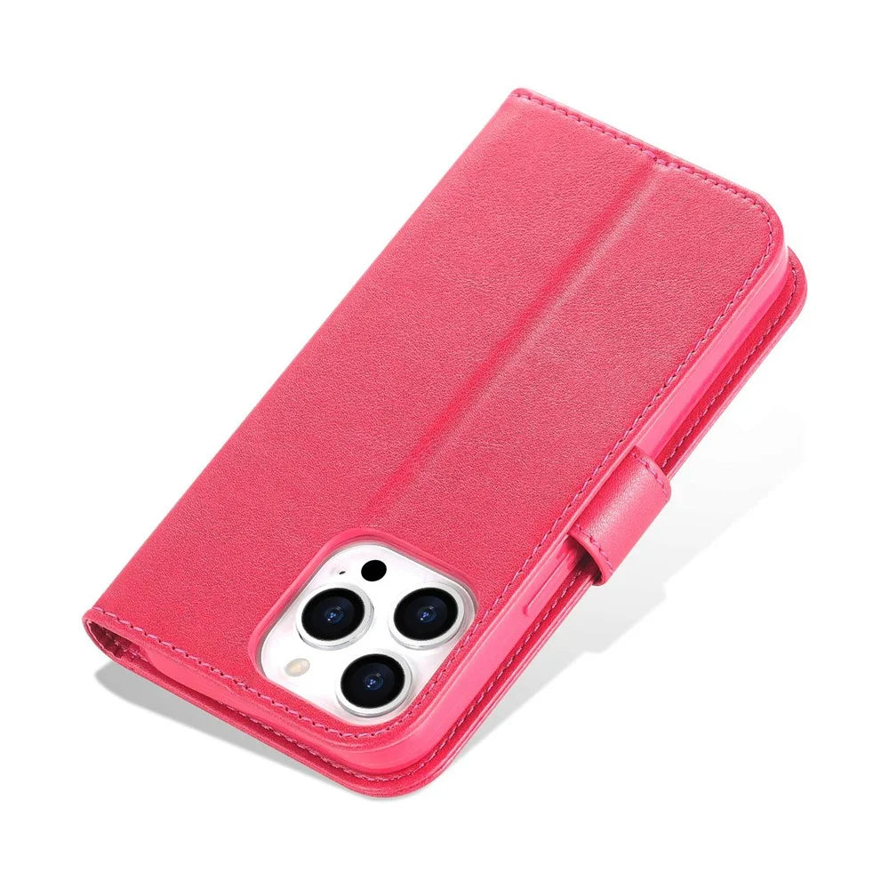 AZNS Flip Wallet Case For iPhone 14 Pro 6.1 inch Shockproof PU Leather Magnetic Closure Full Protection Phone Cover with Viewing Stand - Red - 7