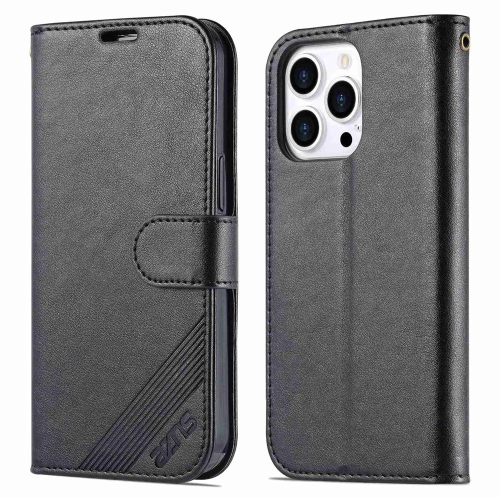 AZNS For iPhone 14 Pro Max 6.7 inch Shockproof PU Leather Flip Wallet Case Magnetic Closure Scratch Resistant Phone Cover Viewing Stand - Black - 1