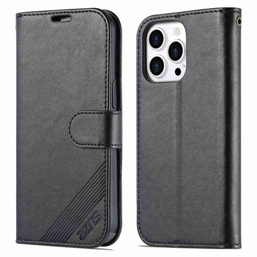 AZNS For iPhone 14 Pro Max 6.7 inch Shockproof PU Leather Flip Wallet Case Magnetic Closure Scratch Resistant Phone Cover Viewing Stand - Black - 1