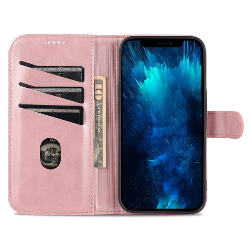 AZNS Anti-scratch Phone Case for iPhone 14 Pro 6.1 inch, PU Leather TPU Shockproof Wallet Stand Protective Cover - Rose Gold - 2