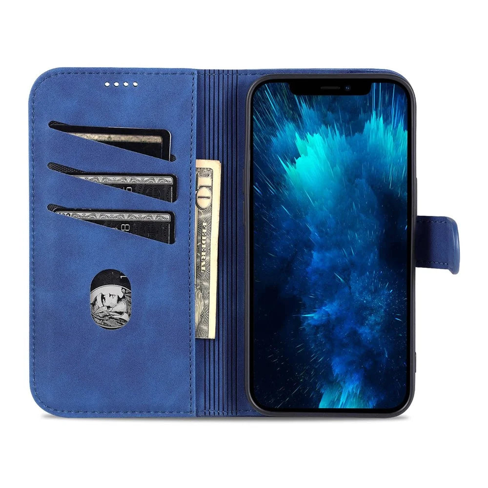 AZNS For iPhone 14 Pro Max 6.7 inch Drop-proof PU Leather Case Foldable Wallet Stand Protective Anti-scratch Phone Cover - Blue - 2