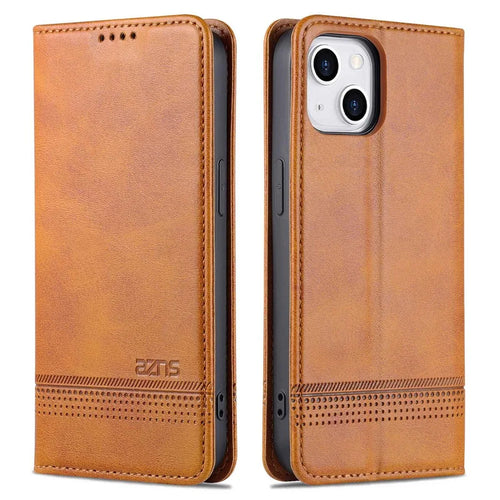 AZNS For iPhone 14 Plus 6.7 inch Drop-proof PU Leather Magnetic Closure Phone Case Wallet Stand All-inclusive Protection Flip Cover - Brown - 1
