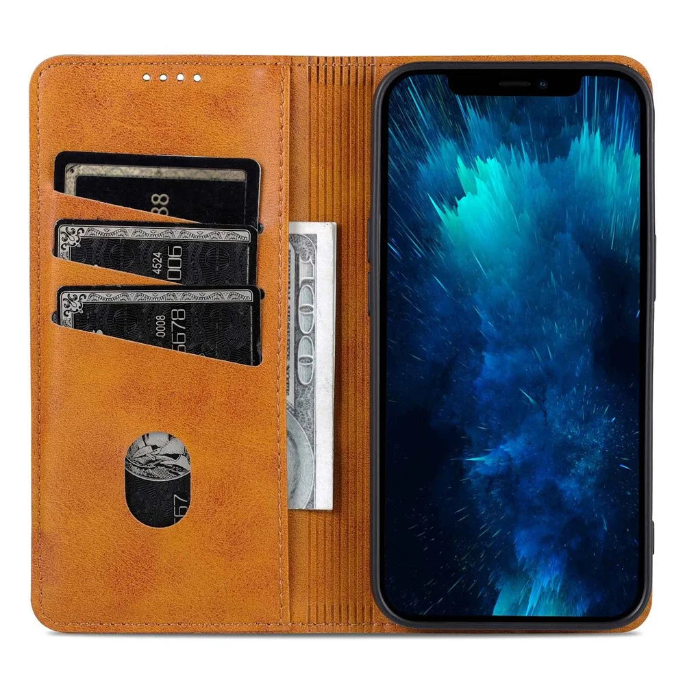 AZNS For iPhone 14 Plus 6.7 inch Drop-proof PU Leather Magnetic Closure Phone Case Wallet Stand All-inclusive Protection Flip Cover - Brown - 2