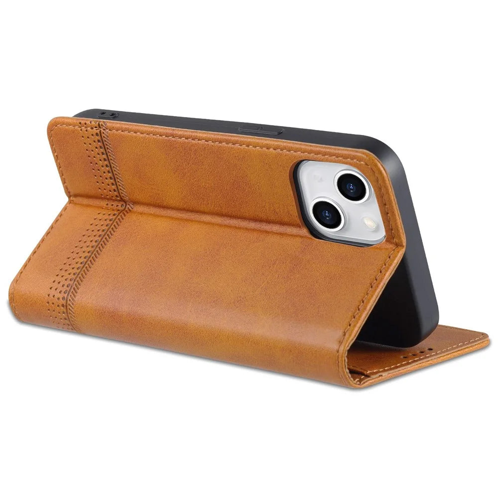 AZNS For iPhone 14 Plus 6.7 inch Drop-proof PU Leather Magnetic Closure Phone Case Wallet Stand All-inclusive Protection Flip Cover - Brown - 4