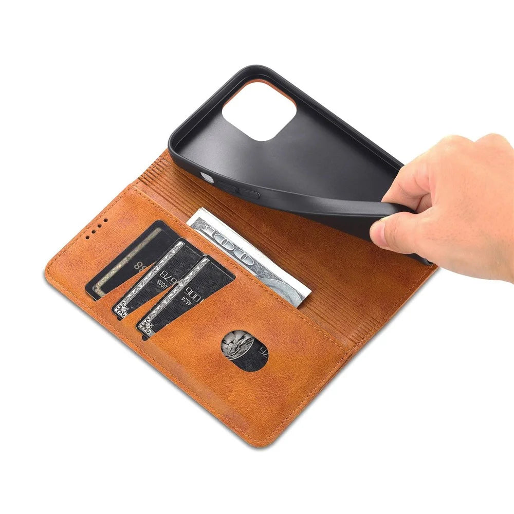 AZNS For iPhone 14 Plus 6.7 inch Drop-proof PU Leather Magnetic Closure Phone Case Wallet Stand All-inclusive Protection Flip Cover - Brown - 5