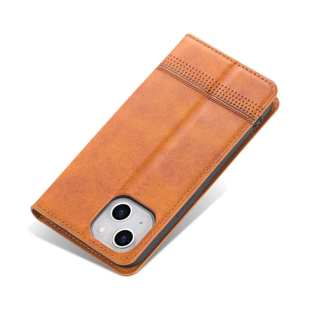 AZNS For iPhone 14 Plus 6.7 inch Drop-proof PU Leather Magnetic Closure Phone Case Wallet Stand All-inclusive Protection Flip Cover - Brown - 7