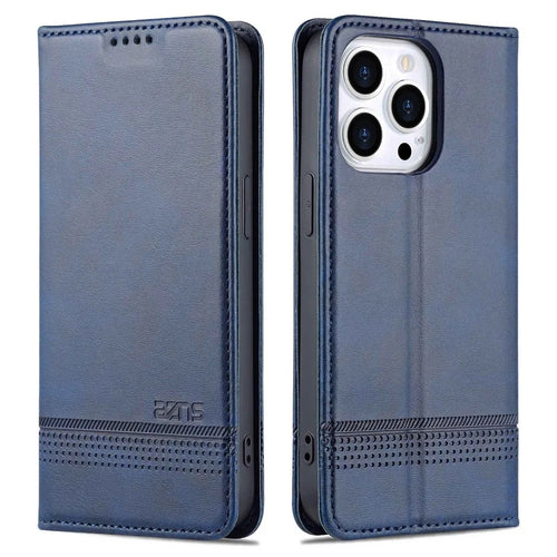 AZNS for iPhone 14 Pro 6.1 inch Anti-fall PU Leather Folio Phone Case Wallet Magnetic Absorption Full Covering Shockproof Phone Shell Viewing Stand - Blue - 1