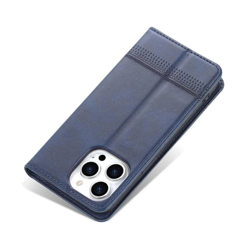 AZNS for iPhone 14 Pro 6.1 inch Anti-fall PU Leather Folio Phone Case Wallet Magnetic Absorption Full Covering Shockproof Phone Shell Viewing Stand - Blue - 7
