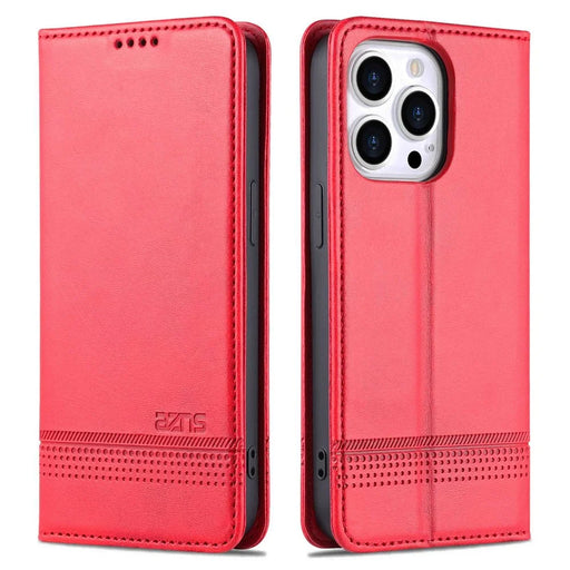 AZNS For iPhone 14 Pro Max 6.7 inch Full Protection PU Leather Magnetic Closure Phone Case Wallet Stand Anti-scratch Flip Cover - Red - 1