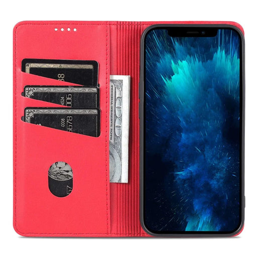 AZNS For iPhone 14 Pro Max 6.7 inch Full Protection PU Leather Magnetic Closure Phone Case Wallet Stand Anti-scratch Flip Cover - Red - 2