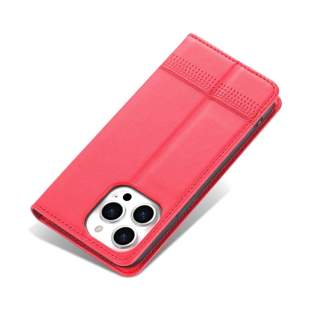 AZNS For iPhone 14 Pro Max 6.7 inch Full Protection PU Leather Magnetic Closure Phone Case Wallet Stand Anti-scratch Flip Cover - Red - 7