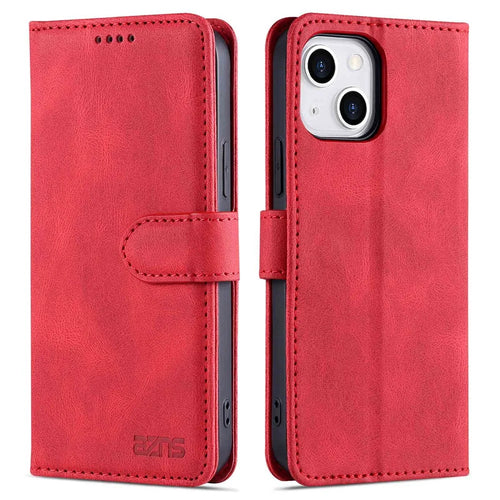 AZNS For iPhone 14 Plus 6.7 inch Anti-fall PU Leather Wallet Case Magnetic Closure Stand Scratch Resistant Full Protection Phone Cover - Red - 1