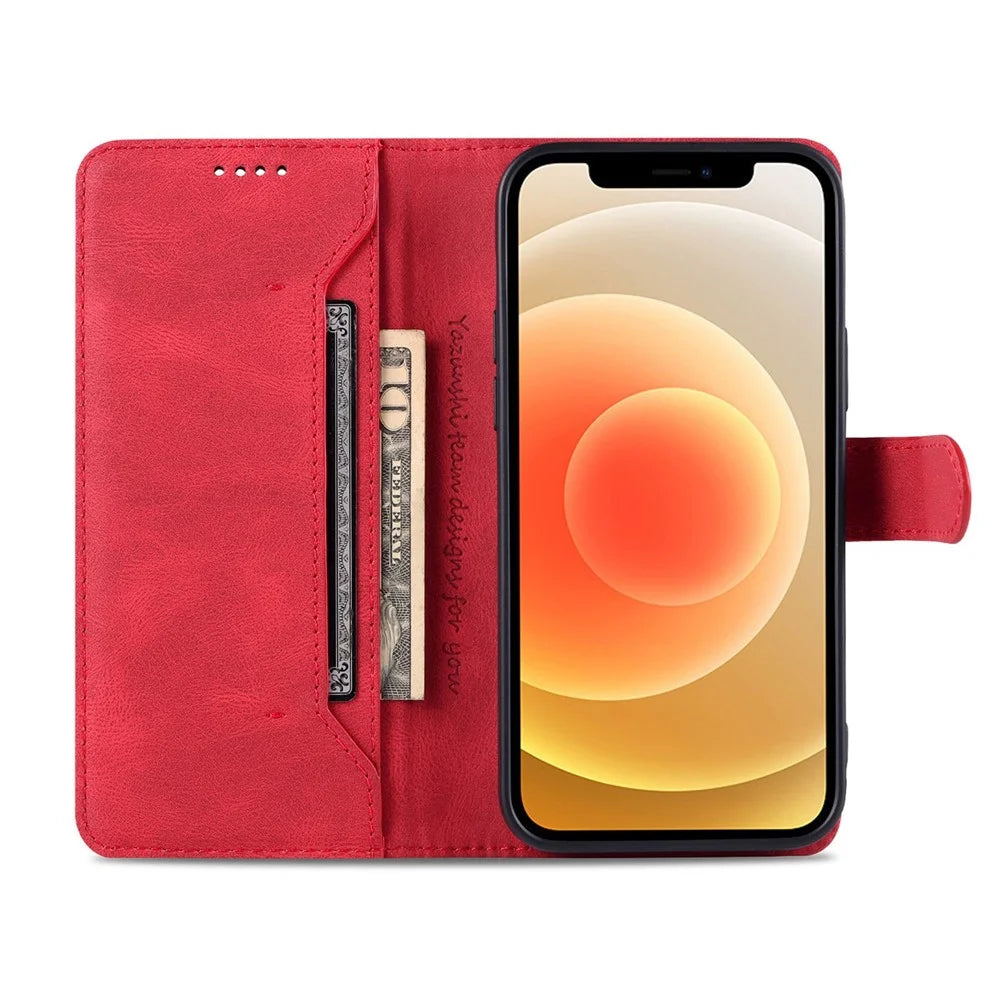 AZNS For iPhone 14 Plus 6.7 inch Anti-fall PU Leather Wallet Case Magnetic Closure Stand Scratch Resistant Full Protection Phone Cover - Red - 2