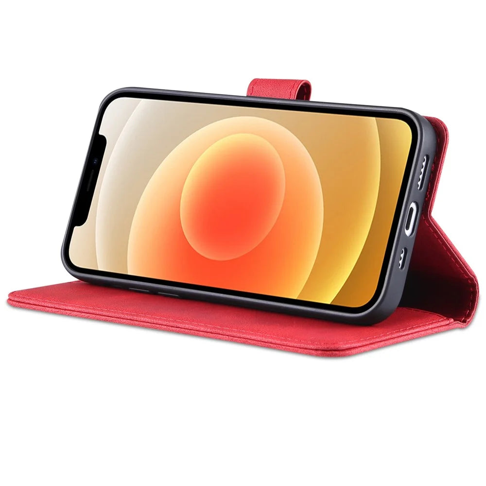 AZNS For iPhone 14 Plus 6.7 inch Anti-fall PU Leather Wallet Case Magnetic Closure Stand Scratch Resistant Full Protection Phone Cover - Red - 3