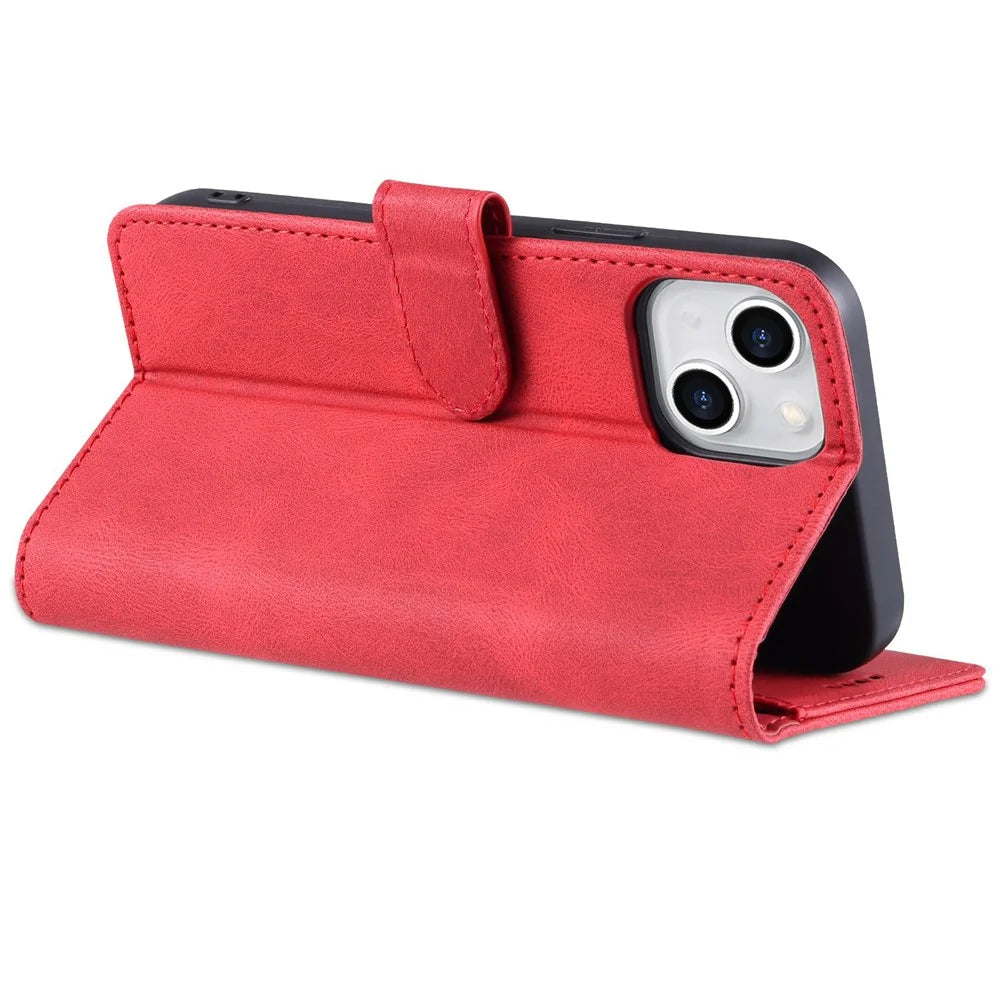 AZNS For iPhone 14 Plus 6.7 inch Anti-fall PU Leather Wallet Case Magnetic Closure Stand Scratch Resistant Full Protection Phone Cover - Red - 4
