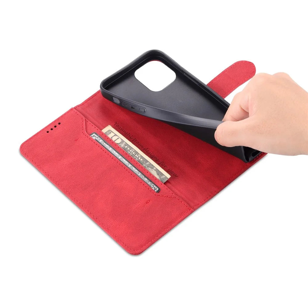 AZNS For iPhone 14 Plus 6.7 inch Anti-fall PU Leather Wallet Case Magnetic Closure Stand Scratch Resistant Full Protection Phone Cover - Red - 5