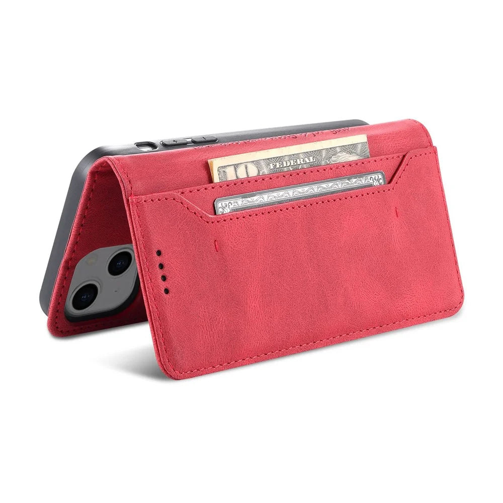 AZNS For iPhone 14 Plus 6.7 inch Anti-fall PU Leather Wallet Case Magnetic Closure Stand Scratch Resistant Full Protection Phone Cover - Red - 6