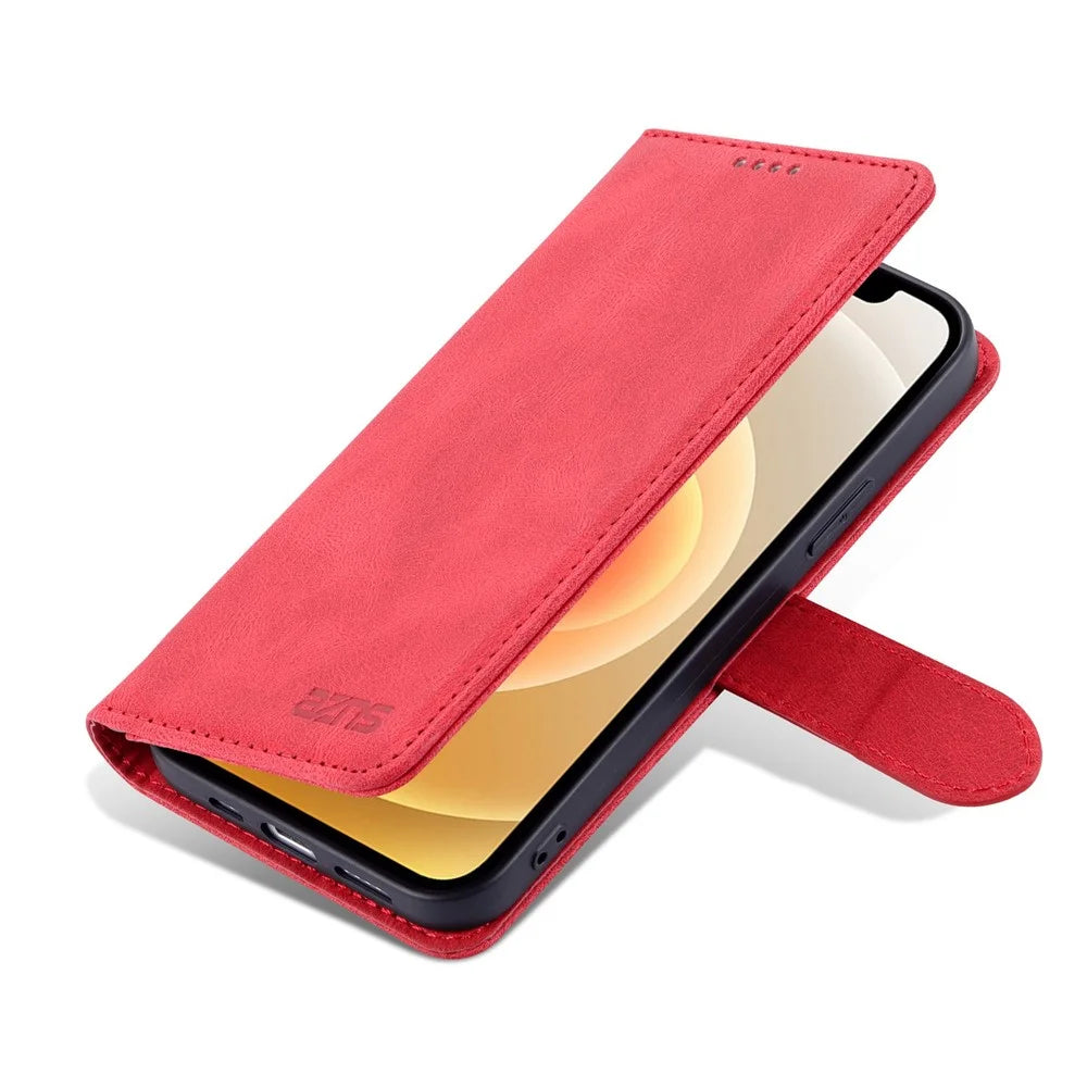 AZNS For iPhone 14 Plus 6.7 inch Anti-fall PU Leather Wallet Case Magnetic Closure Stand Scratch Resistant Full Protection Phone Cover - Red - 7