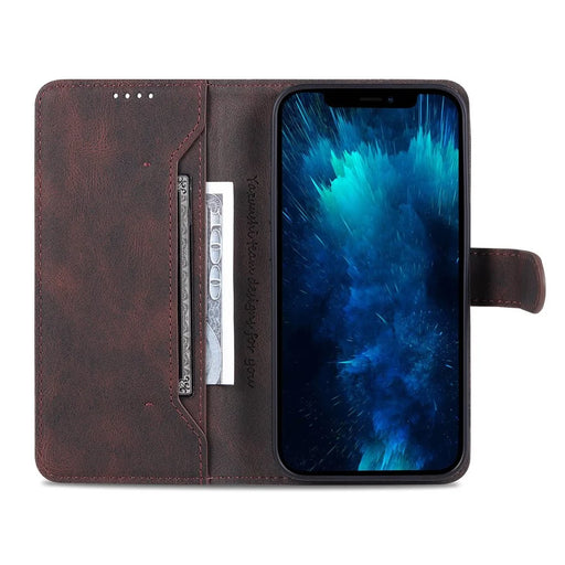 AZNS For iPhone 14 Pro 6.1 inch Anti-drop PU Leather Wallet Case Magnetic Closure Stand Shockproof Protective Phone Flip Cover - Brown - 2